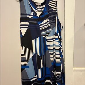 Avenue Blue and White Geometric Dress